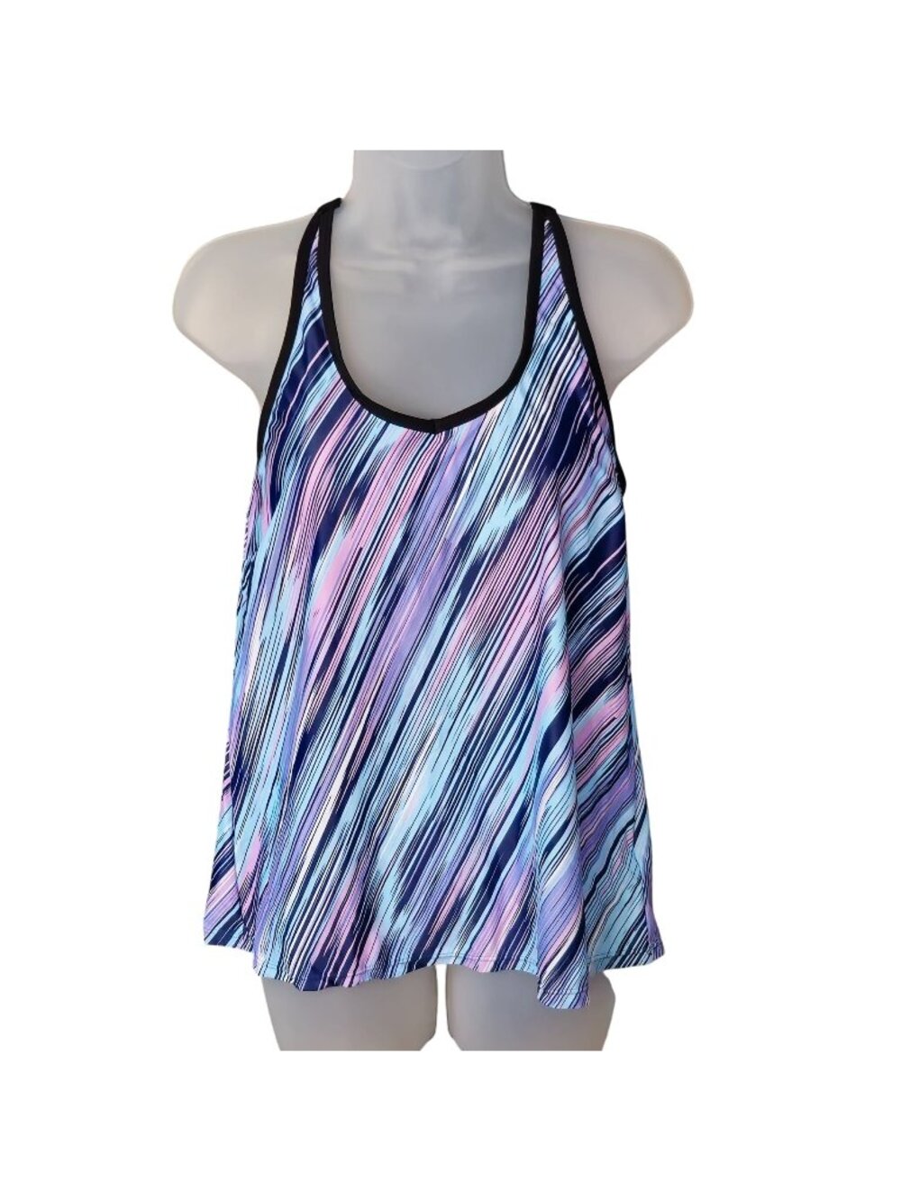 Multicolor Striped Tankini Top M Built In Bra Strappy Back Lined